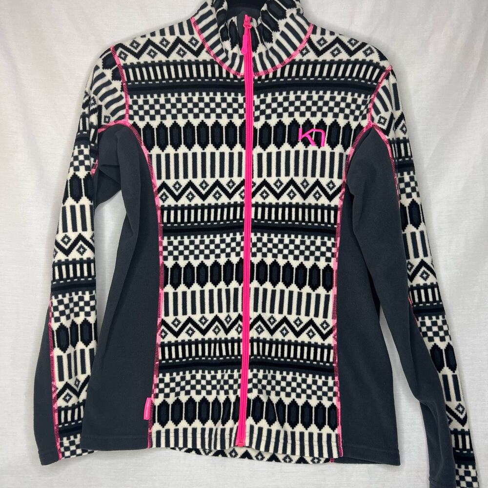 Kari Traa rulle black and white geometric print fleece zip jacket sweater